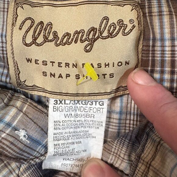 Wrangler Western Mens Plaid Short Sleeve Pearl Snap Shirt 3XL Cotton Blue White - Picture 4 of 6